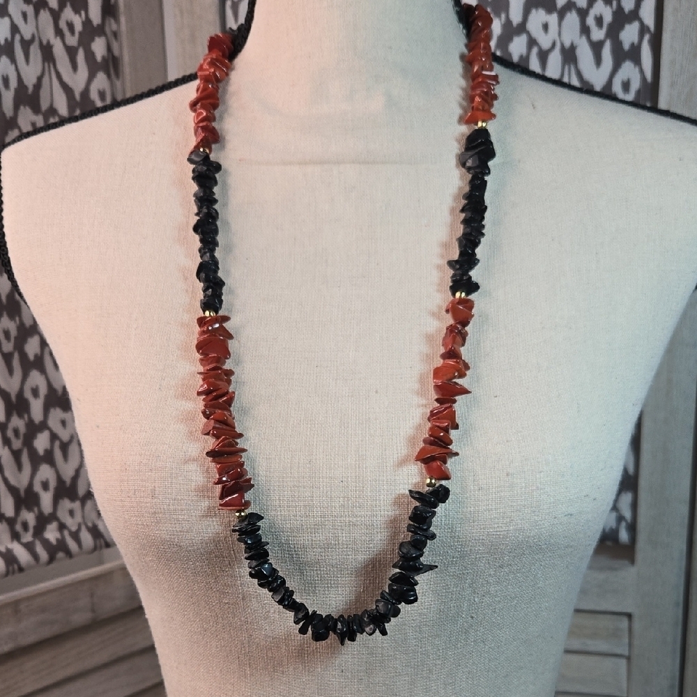 Artisan Black Onyx & Red Jasper Chip Bead Necklace